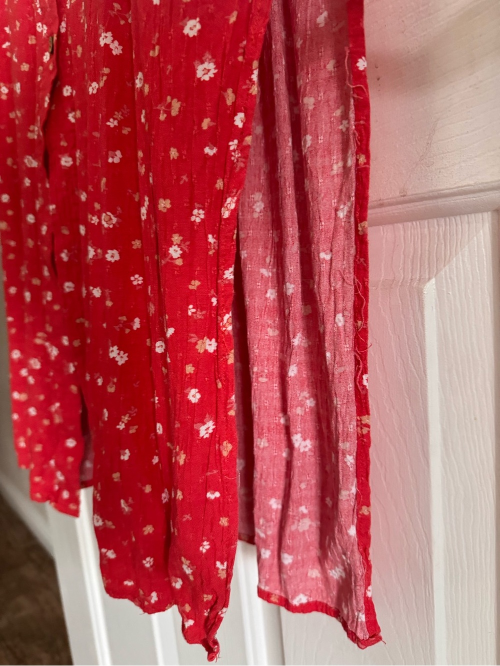 Sadie & Sage Red Floral Button-Front Maxi Nightgown with Pockets - Picture 5 of 7
